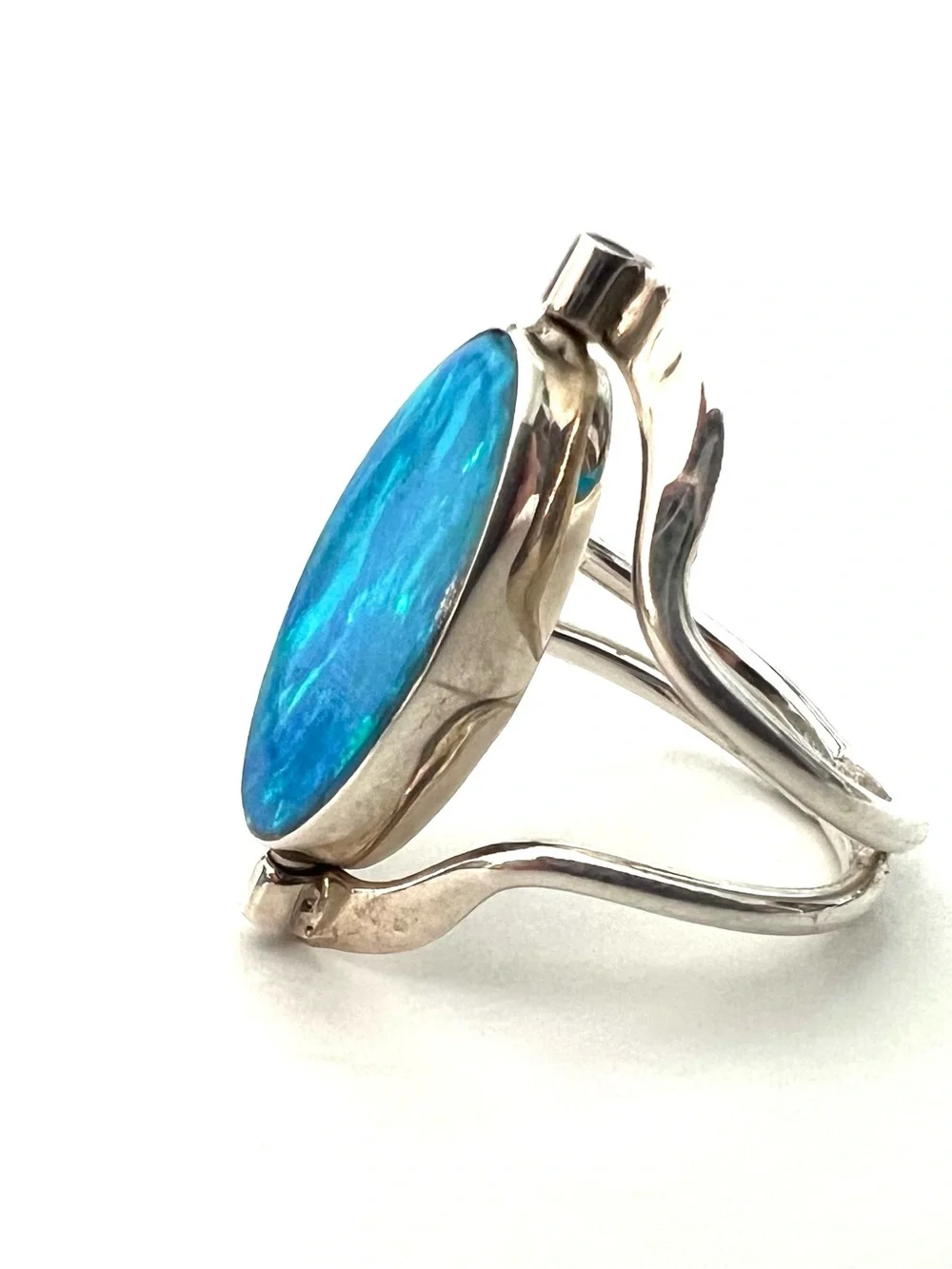 Blue Opalescent and Black Sterling Silver Reversible Ring - Women Jewelry Size 7
